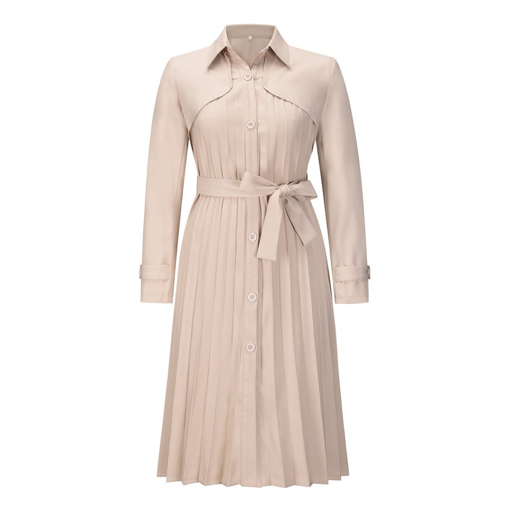 Trendy Long Sleeve Pleated Trench Coat Dress Wholesale Shirt Dresses