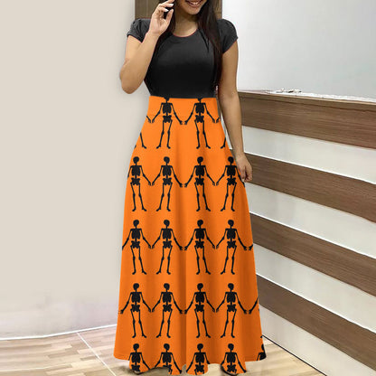 Halloween Print O Neck Casual Dress Wholesale Maxi Dresses