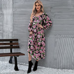 Fashion Floral Print Temperament Long-Sleeved Dress Wholesale Dresses