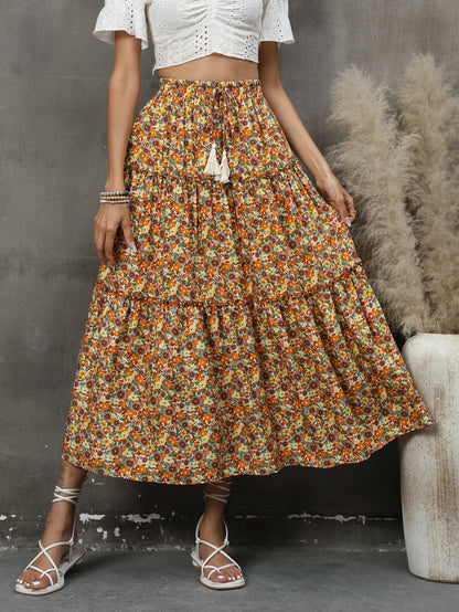 Floral Print Boho Fashion Smocked Bohemian Swing Long Skirt Wholesale Skirts