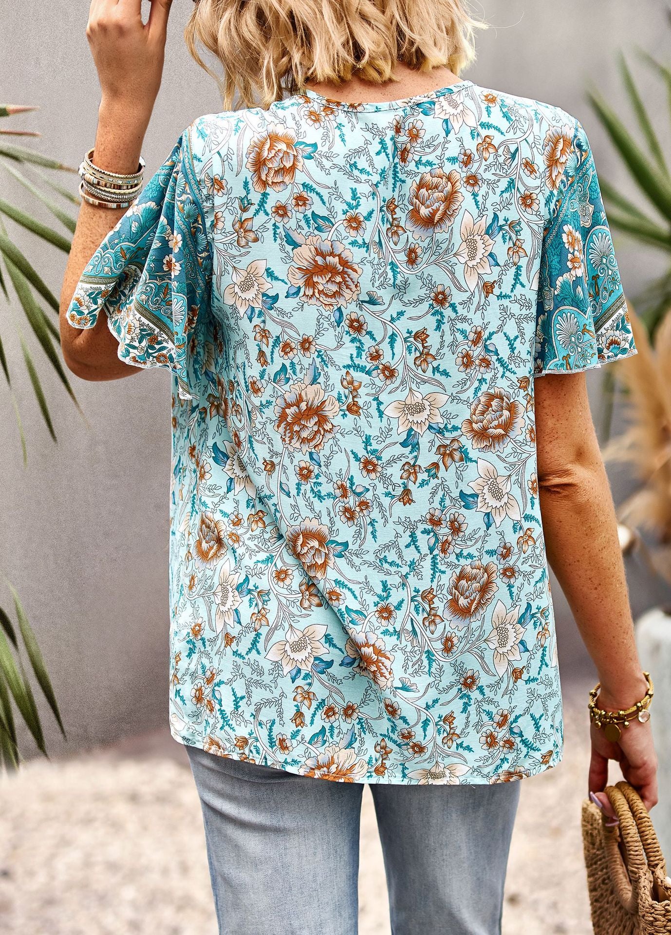 Boho Print Temperament V-Neck Bohemian Shirt Wholesale Womens Tops