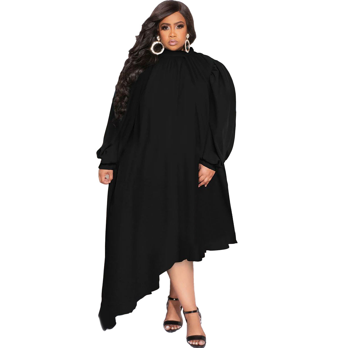 Long Sleeve Irregular Women Curvy Dresses Wholesale Plus Size Clothing