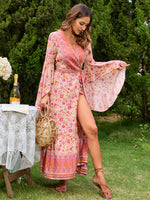 V-Neck Flared Sleeve Boho Maxi Dress Wholesale Bohemian Dress For Women