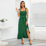 Sexy Slimming Wrapped Chest Strap Slit Ruffle Wrap Dress Wholesale Maxi Dresses