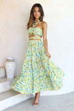 Lace-Up Floral Print Tube Tops & Smocked Long Skirts Wholesale Women'S 2 Piece Sets