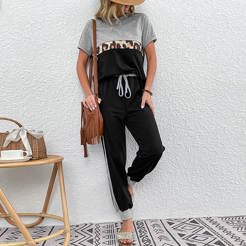 Leopard Print T Shirts & Trousers Casual Suits Wholesale Women'S 2 Piece Sets