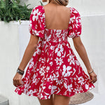 Sexy Open Back Retro Puff Sleeve Square Collar Printed Doll Dress Wholesale Dresses