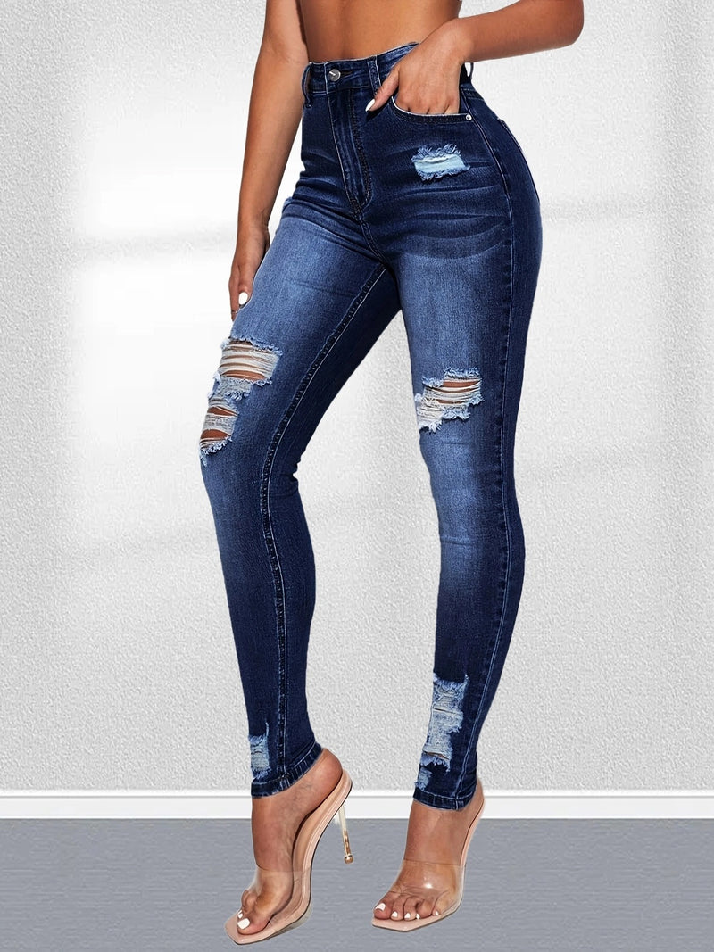 Trendy Stretchy Skinny Ripped Skinny Jeans Wholesale Jeans