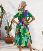 Summer Flower Print Short Sleeve Fashion Pleated Dress Wholesale Dresses