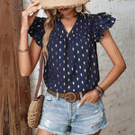 Ruffled Sleeve T-Shirt V-Neck Retro Shirt Casual Tank Top Wholesale Womens Tops