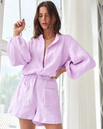 Casual Solid Color Half Button Long Sleeve High Waist Jumpsuit Wholesale Jumpsuits