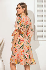 Printed V-Neck Slim Fit Fashion Mid Sleeve Ruffled Wrap Dress Wholesale Dresses