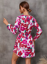 Floral Print Long Sleeve Short Ruffled Dress Wholesale Dresses