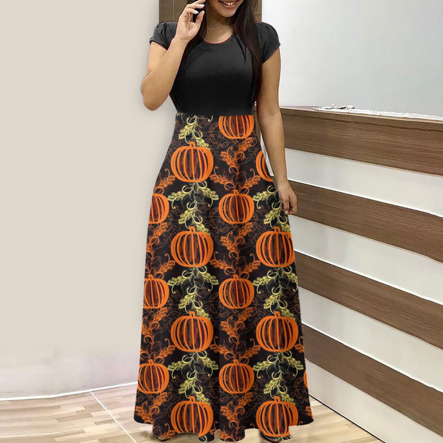 Halloween Print O Neck Casual Dress Wholesale Maxi Dresses