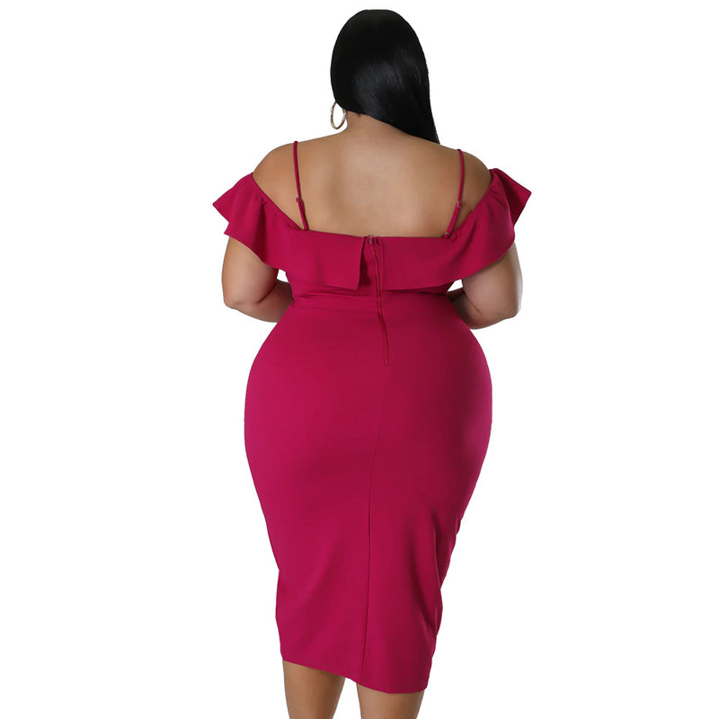 Solid Color Sexy Sling Off Shoulder Bodycon Curvy Dresses Wholesale Plus Size Clothing