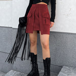 Versatile Solid Color High Waist A-Line Suede Skirt Wholesale Skirts