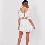 Lace See-Through Puff Sleeve Hollow Backless Tie Dress Wholesale Dresses