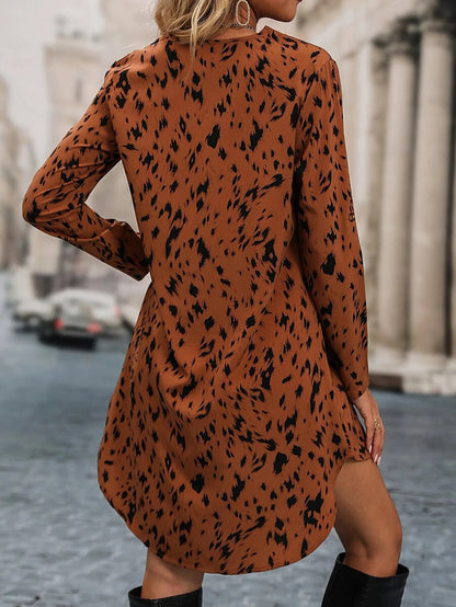 Fashion V-Neck Long Sleeve Printed A-Line Dress Wholesale Dresses