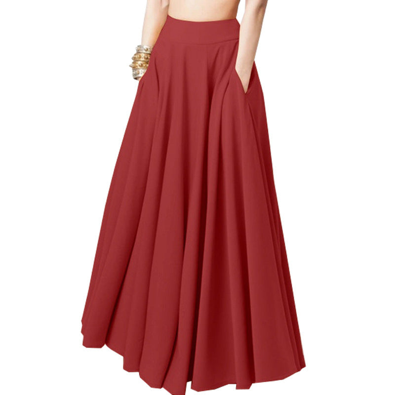 Casual Solid Color Elastic Waist Pleated Half-Length Skirt Wholesale Skirts