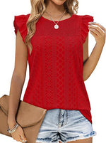 Flying Sleeves Pleated Round Neck Tank Top Wholesale Womens Tops