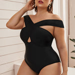 Wholesale Women'S Plus Size Clothing Crossover One-Shoulder Solid One-Piece Swimsuit