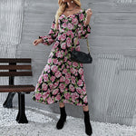 Fashion Floral Print Temperament Long-Sleeved Dress Wholesale Dresses