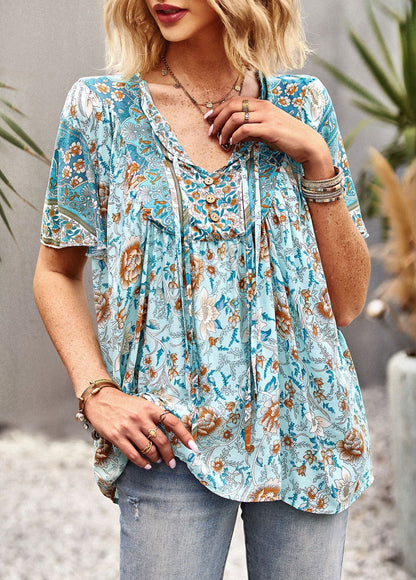 Boho Print Temperament V-Neck Bohemian Shirt Wholesale Womens Tops