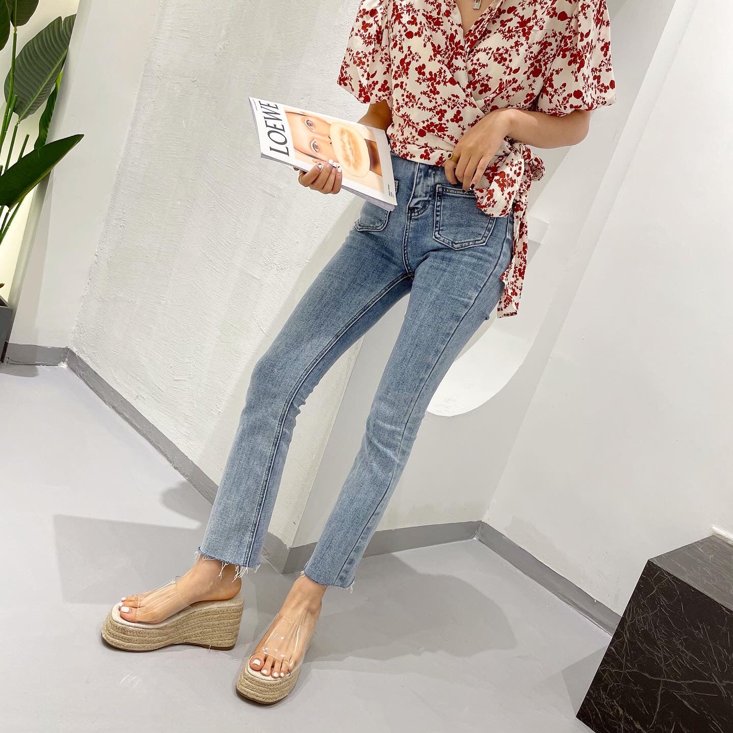 Fashion Straw Platform Wedge Sandals Transparent Casual Slippers Women Wholesale Shoes