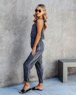 Casual Pocket Slim Drawstring Denim Jump Suit Wholesale Jumpsuits