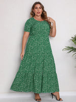 Casual Print Crew Neck Dress Short Sleeve Maxi Swing Dress Wholesale Plus Size Clothing