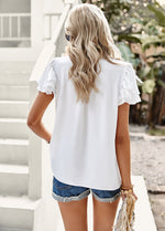 Button-Down Commuter Short-Sleeved Elegant Ruffle Blouses Wholesale Women'S Tops