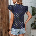 Ruffled Sleeve T-Shirt V-Neck Retro Shirt Casual Tank Top Wholesale Womens Tops
