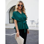 Fashion Ruffled Lace-Up Batwing Sleeves Casual T-Shirts Wholesale Womens Tops