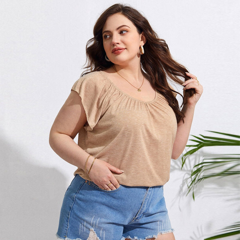 Wholesale Women'S Plus Size Clothing Simple Casual Solid Color T-Shirt Short-Sleeved Top