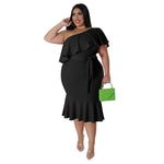 Sexy One Shoulder Ruffled Slim Fit Curvy Dresses Wholesale Plus Size Clothing