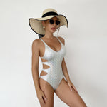 Shiny And Sexy Cutout Bronzing Fabric One-Piece Swimsuit Wholesale Women'S Clothing