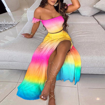 Printed Tube Tops & Maxi Skirts Sexy Suits Wholesale 2 Piece Women'S Set