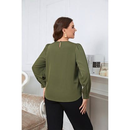 Wholesale Women'S Plus Size Clothing Commuter Round Neck Long Sleeve Simple Blouses