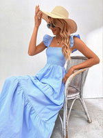 Square Neck Swing Solid Color Sling Frill Dress Wholesale Dresses