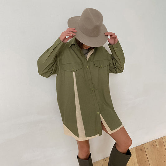 Fashion Long Sleeve Shirt Colorblock Loose Shirtdress Wholesale Shirt Dresses