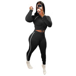 Casual Solid Color Hooded Drawstring Long Sleeve Tops & Pants Slim Wholesale Womens 2 Piece Sets