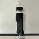 Solid Color Sequin Wrap Chest Tops & Slim Fit Long Skirt Wholesale Women'S 2 Piece Sets