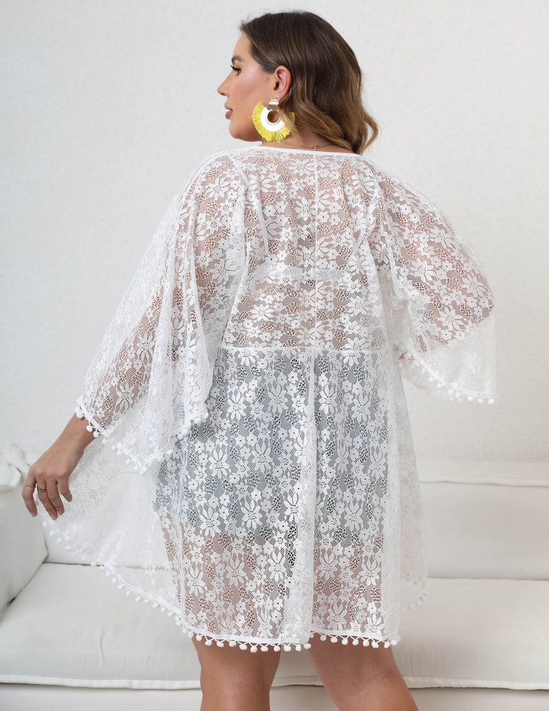 Wholesale Women'S Plus Size Clothing Loose Irregular See-Through Lace Strap Beach Cardigan