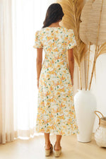 Fashion Printed Short Sleeve Round Neck Drawstring Long Dress Wholesale Dresses