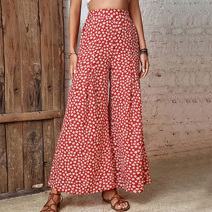 Versatile High-Waist Floral Flared Wide Leg Pants Wholesale Women'S Bottoms