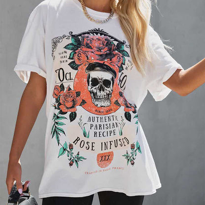 Fashion Casual Print Crew Neck Top Loose Short Sleeve Womens T Shirts Wholesale