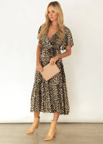 Temperament Swing Leopard Print V-Neck Waist Short Sleeve Dress Wholesale Dresses