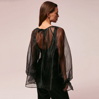 Mesh Long-Sleeved Loose See-Through Niche Blouse Wholesale Women'S Tops