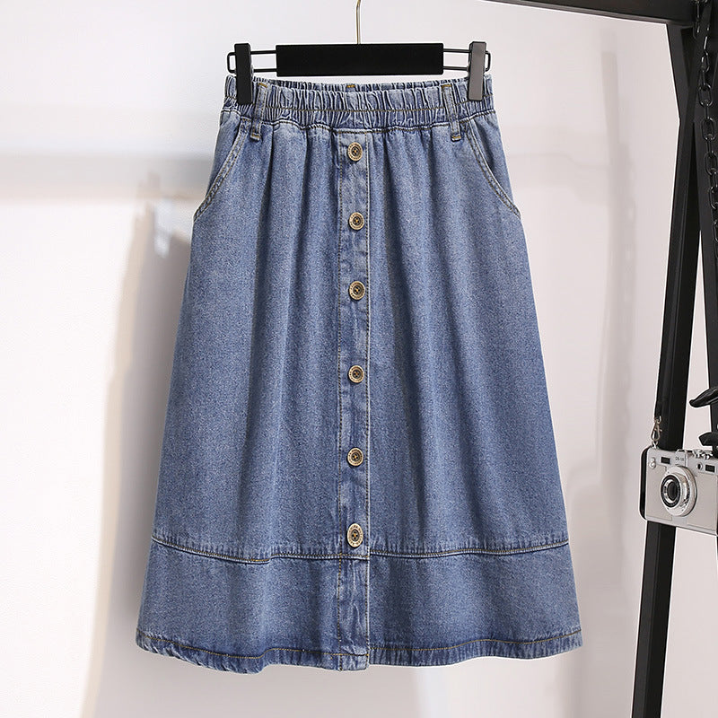 Casual Button Decoration Midi A-Line Denim Wholesale Skirts Wholesale Plus Size Clothing