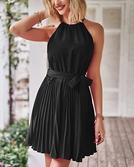 Summer Lace-Up Sleeveless Pleated Dress Wholesale Dresses